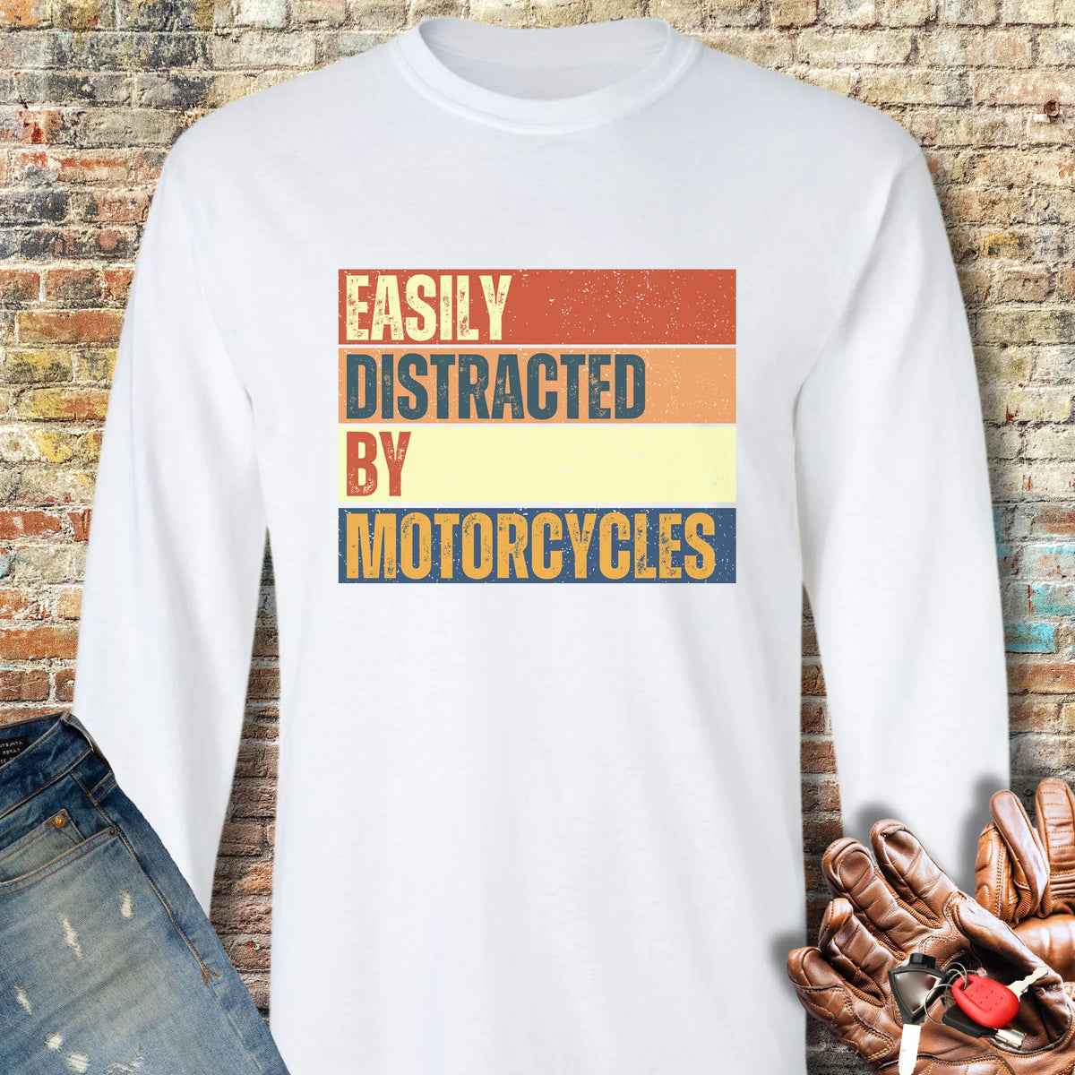 Distracted (Block) Long Sleeve T-Shirt - White