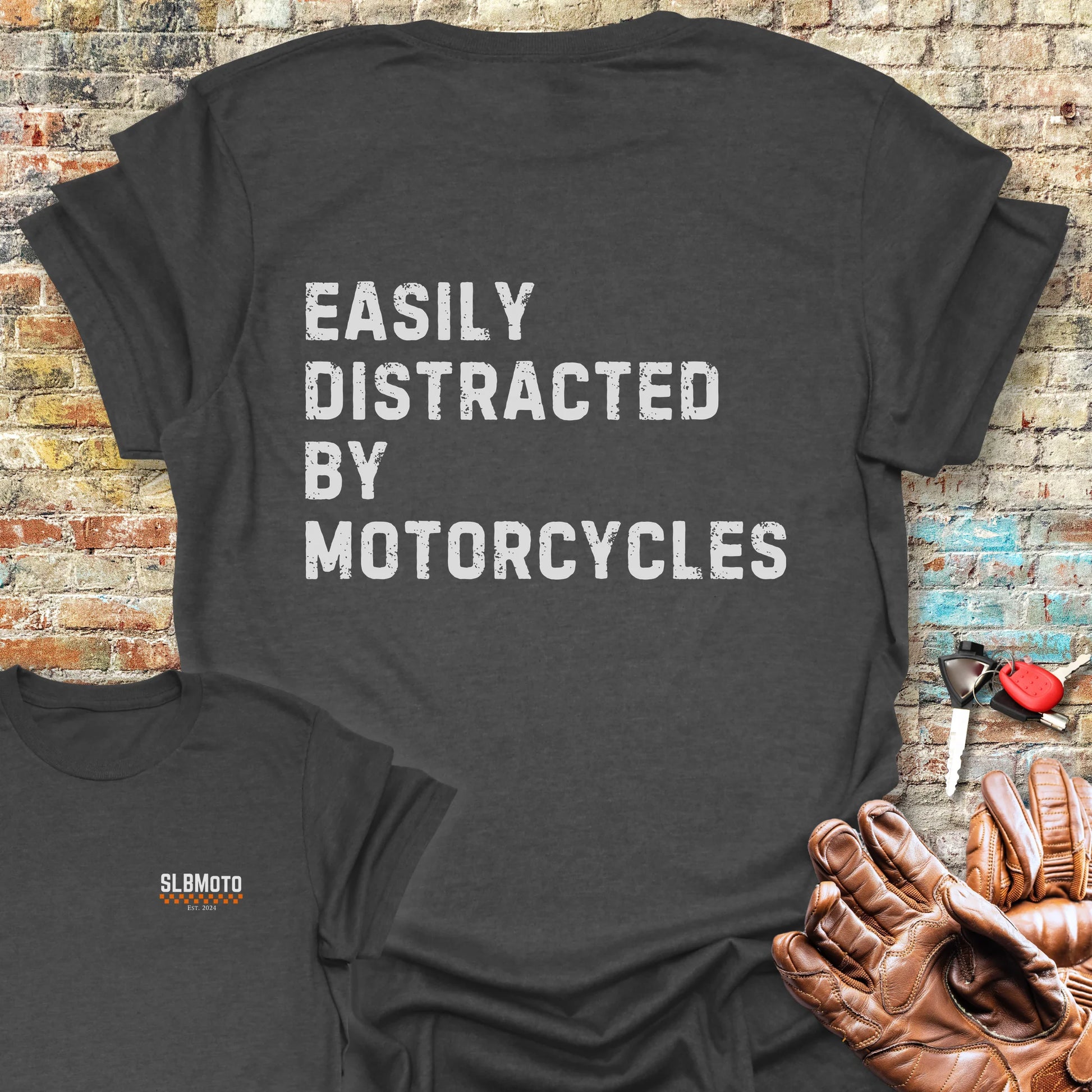 Distracted (Text) Back Print T-Shirt - Dark Heather