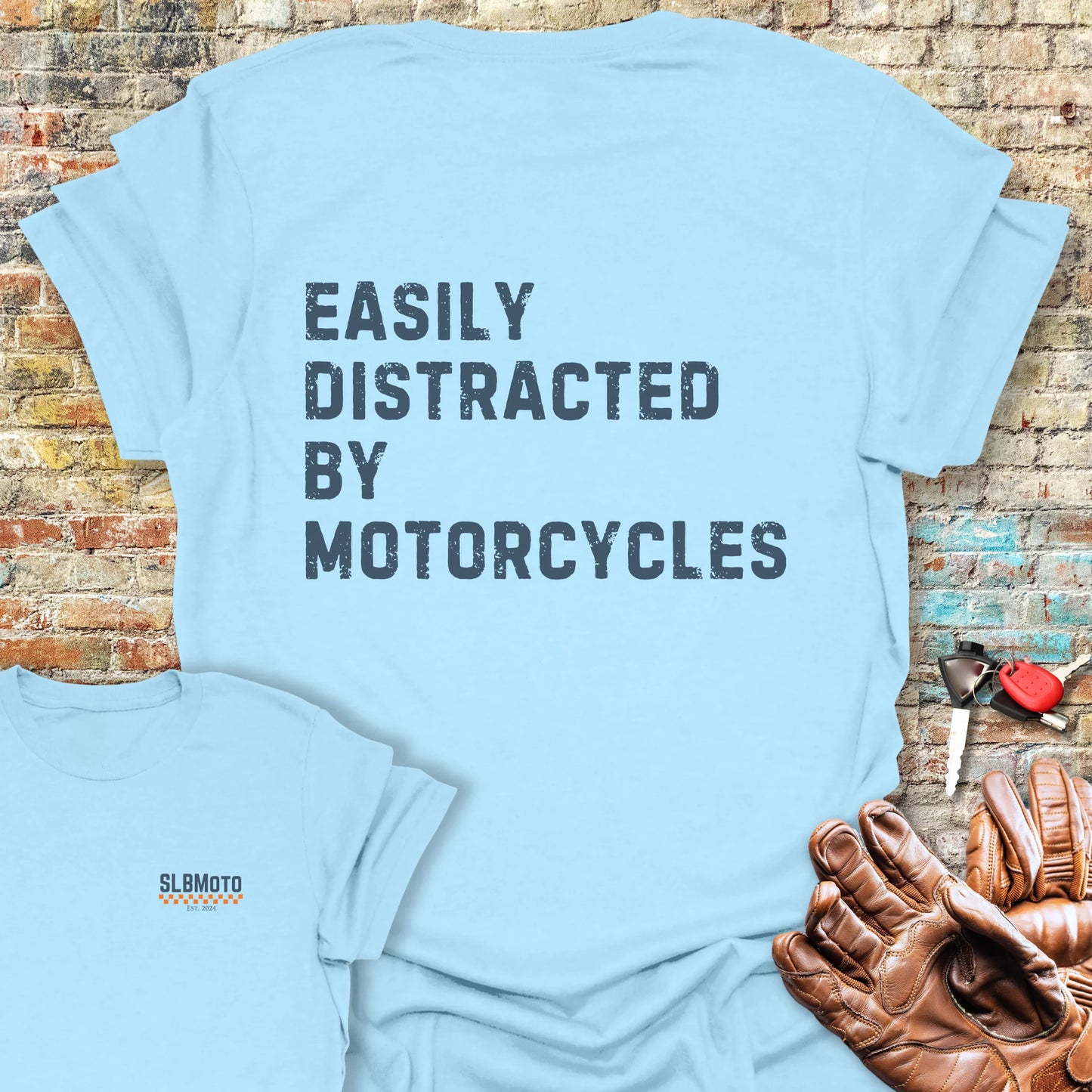 Distracted (Text) Back Print T-Shirt - Light Blue