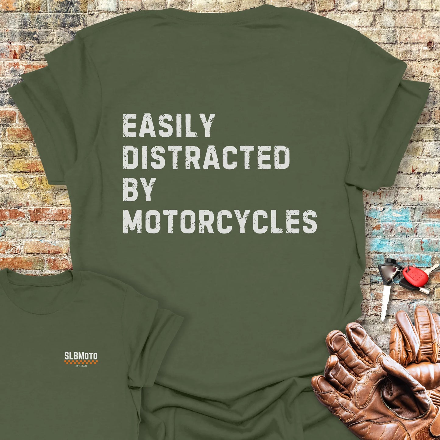 Distracted (Text) Back Print T-Shirt - Military Green