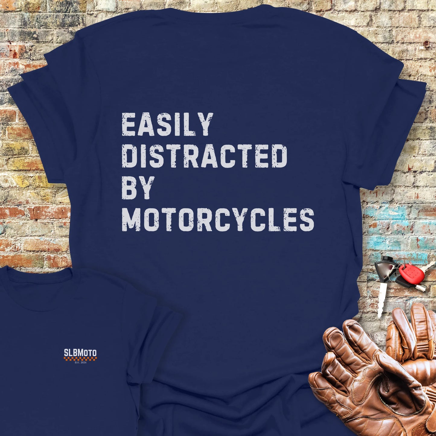 Distracted (Text) Back Print T-Shirt - Navy