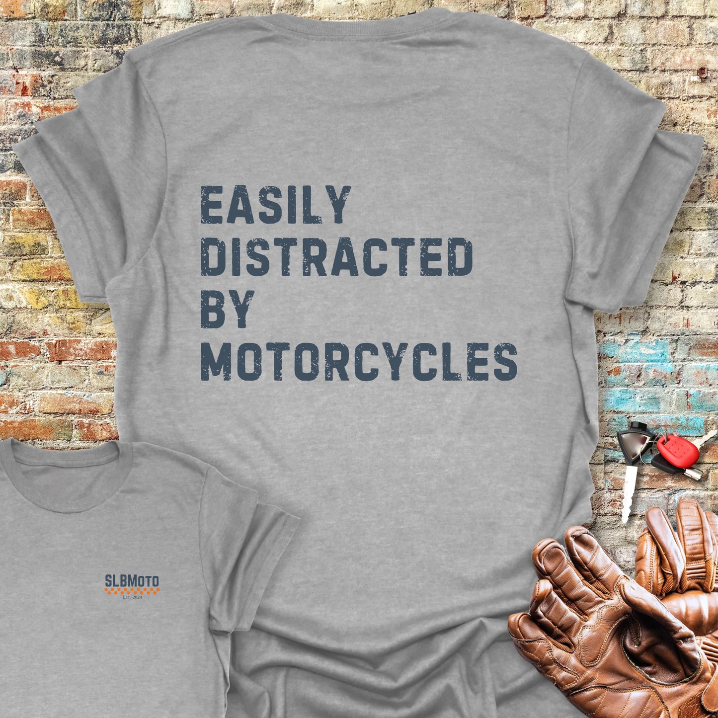 Distracted (Text) Back Print T-Shirt - Sport Grey