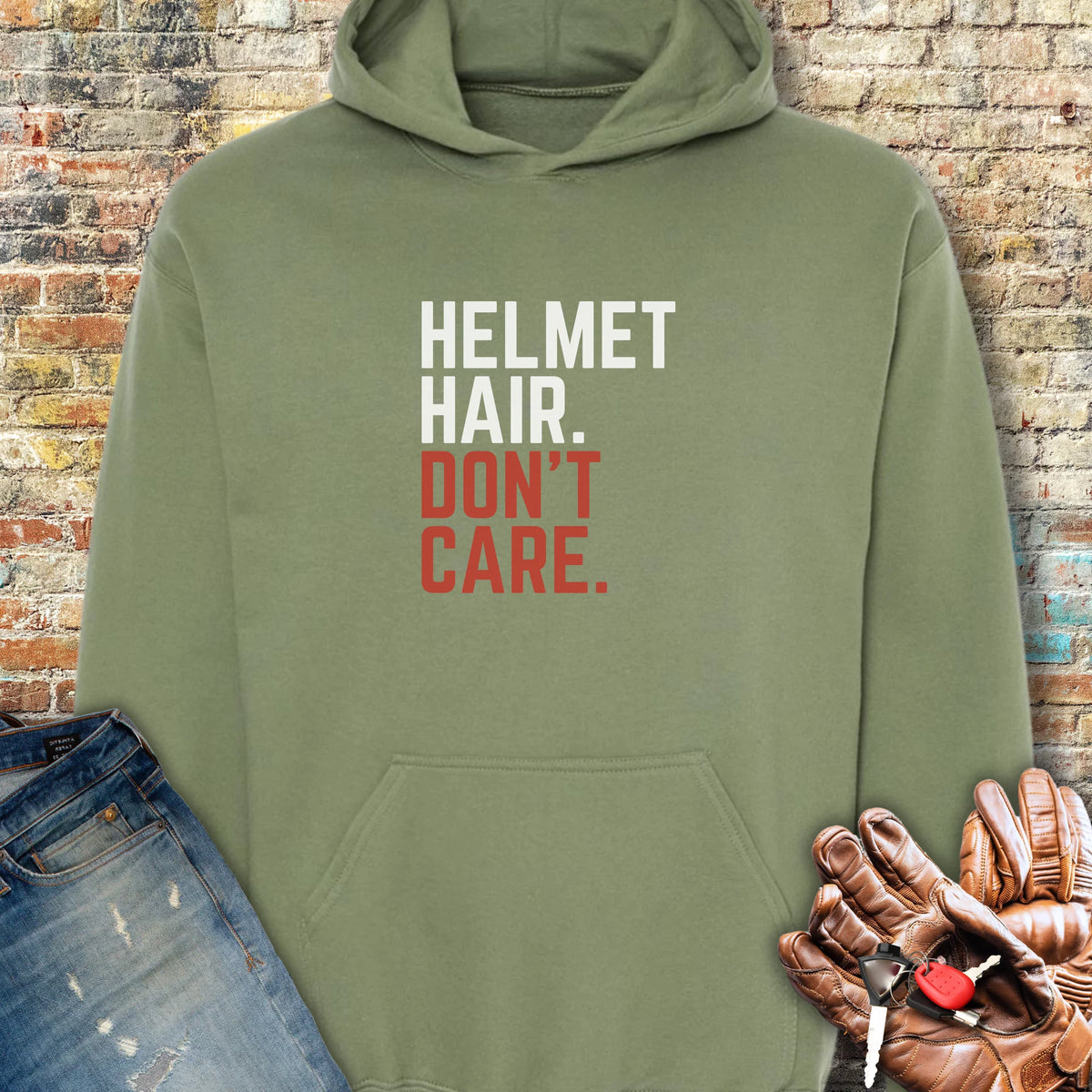 Don't Care Hoodie - Military Green