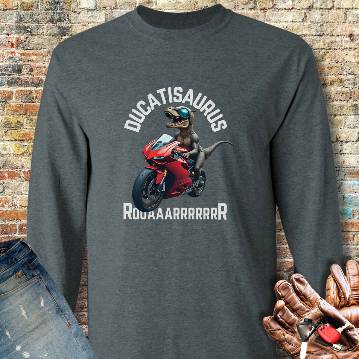 Ducatisaurus (Colour) Long Sleeve T-Shirt - Dark Heather