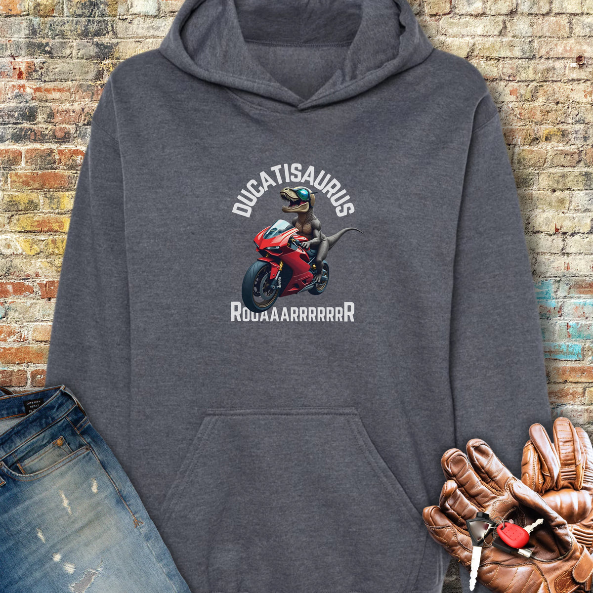 Ducatisaurus (Colour) Hoodie - Dark Heather
