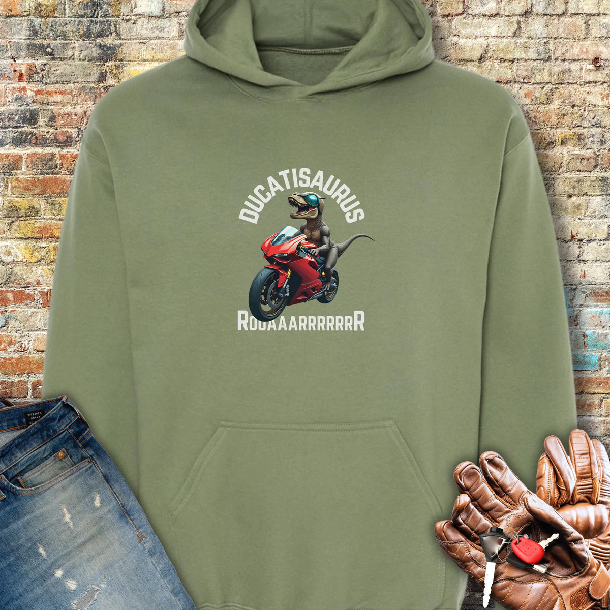 Ducatisaurus (Colour) Hoodie - Military Green