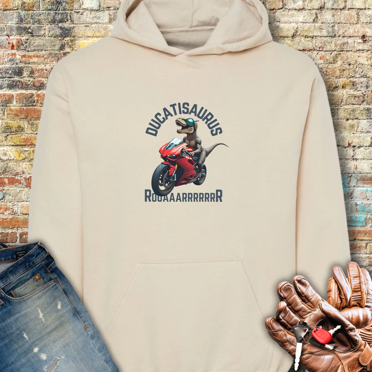 Ducatisaurus (Colour) Hoodie - Sand