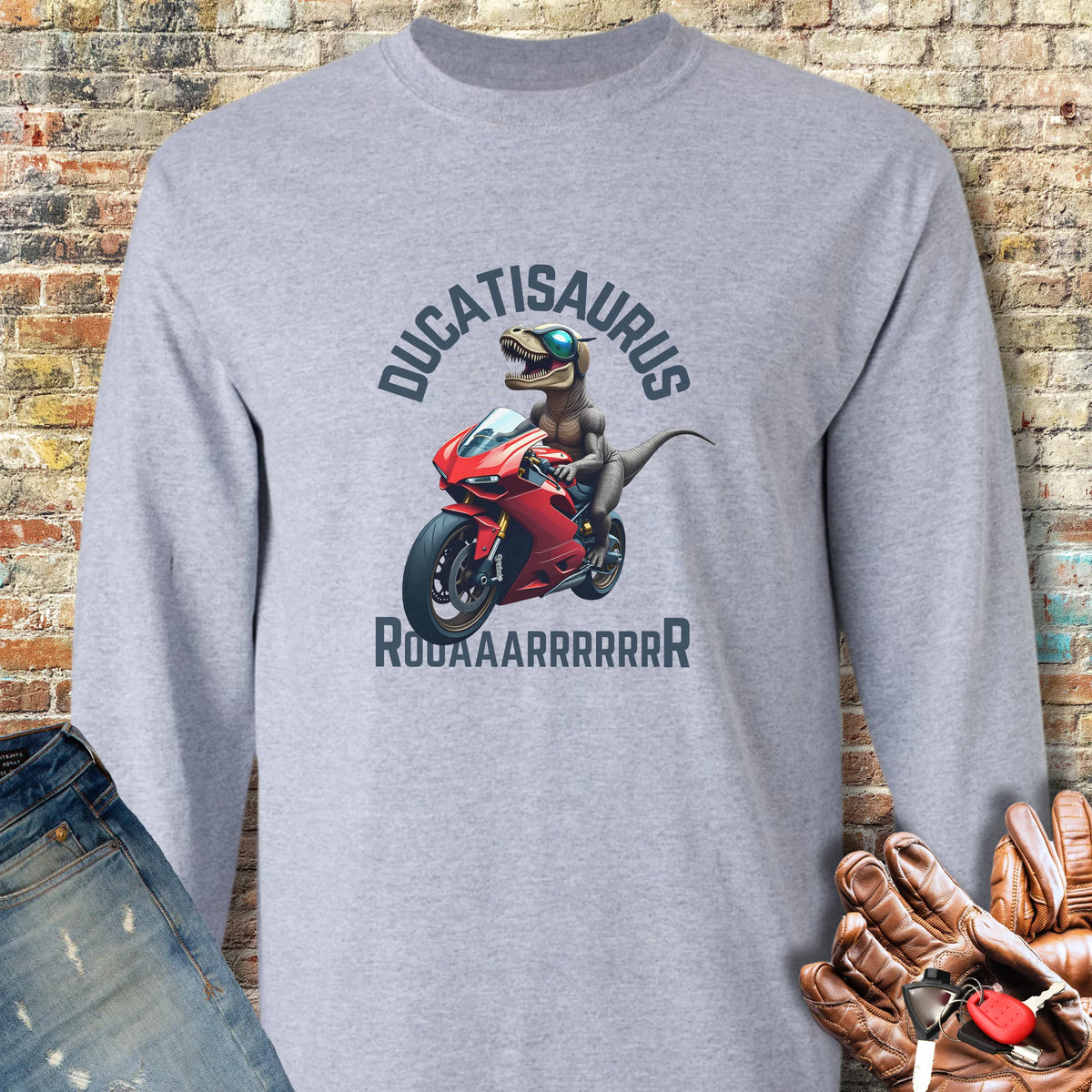Ducatisaurus (Colour) Long Sleeve T-Shirt - Sport Grey
