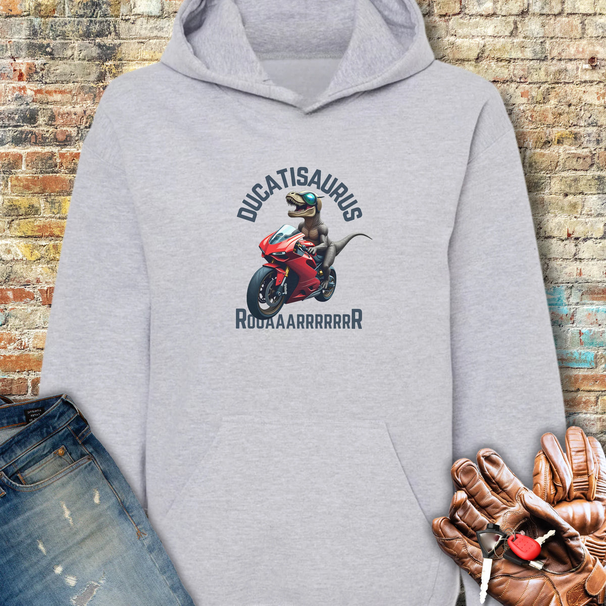 Ducatisaurus (Colour) Hoodie - Sport Grey