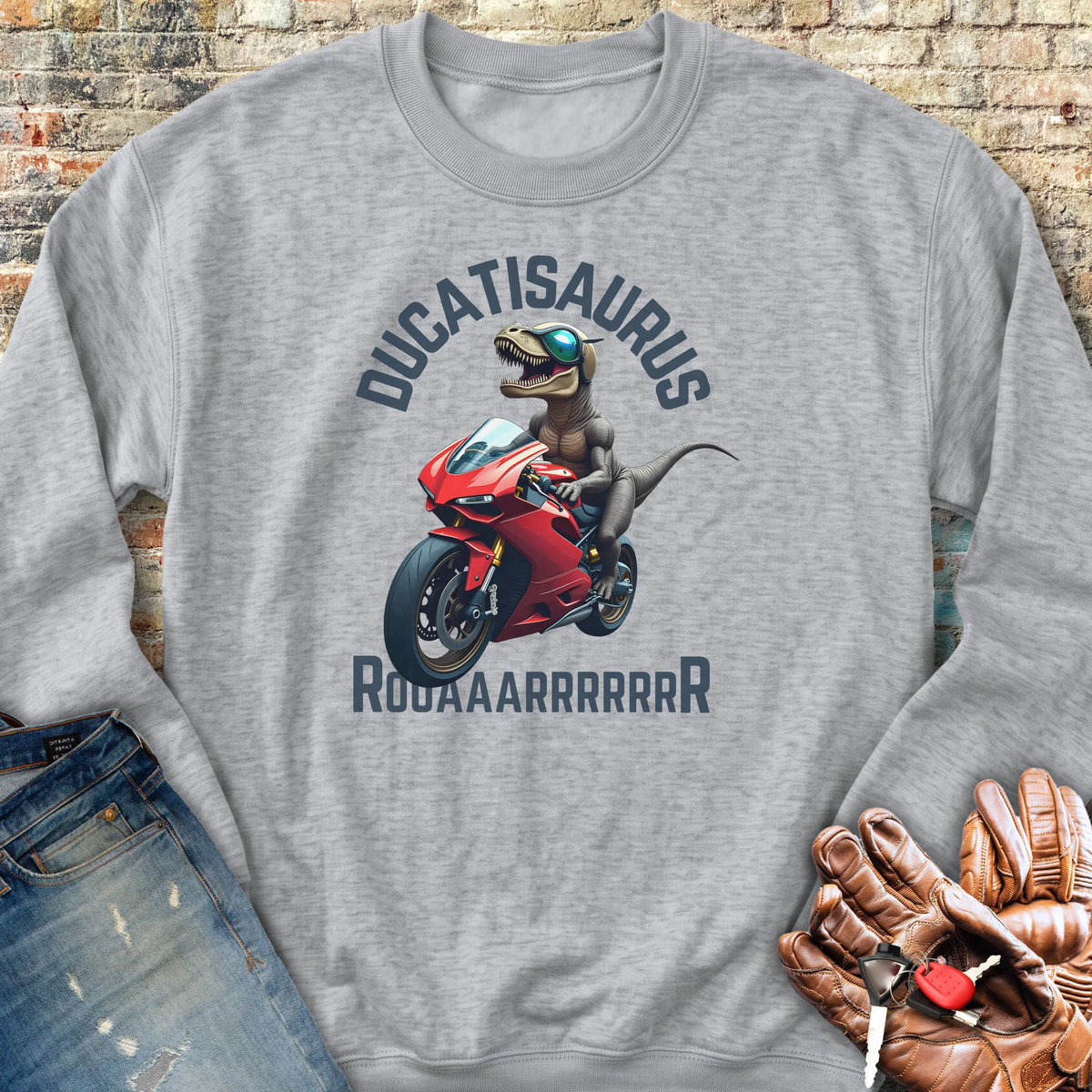 Ducatisaurus (Colour) Sweatshirt - Sport Grey