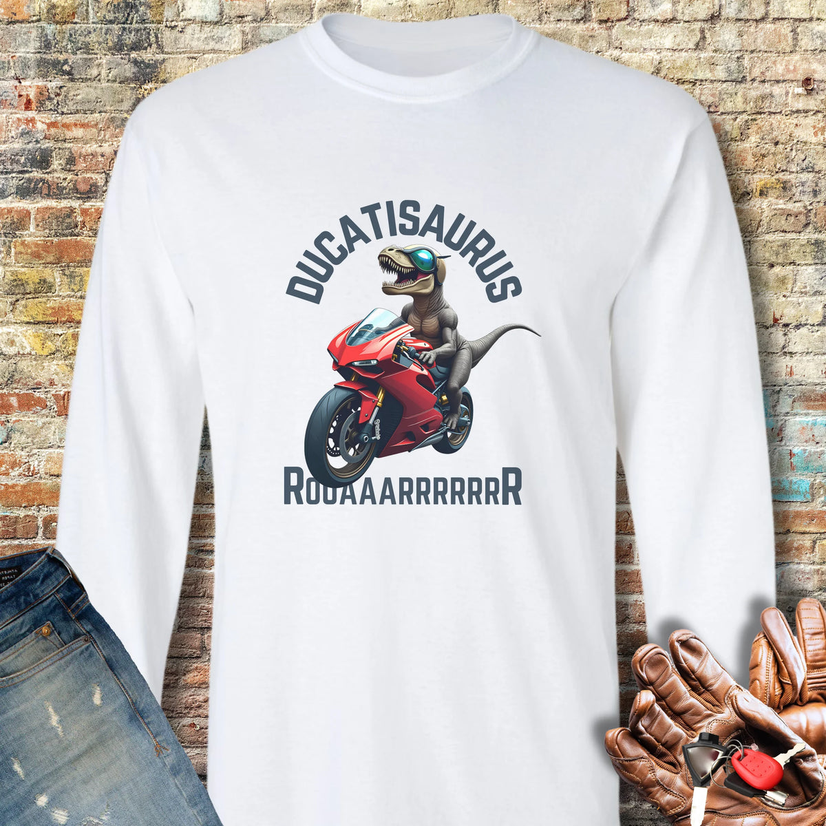 Ducatisaurus (Colour) Long Sleeve T-Shirt - White