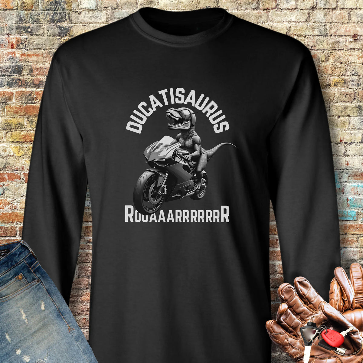 Ducatisaurus (B&W) Long Sleeve T-Shirt - Black