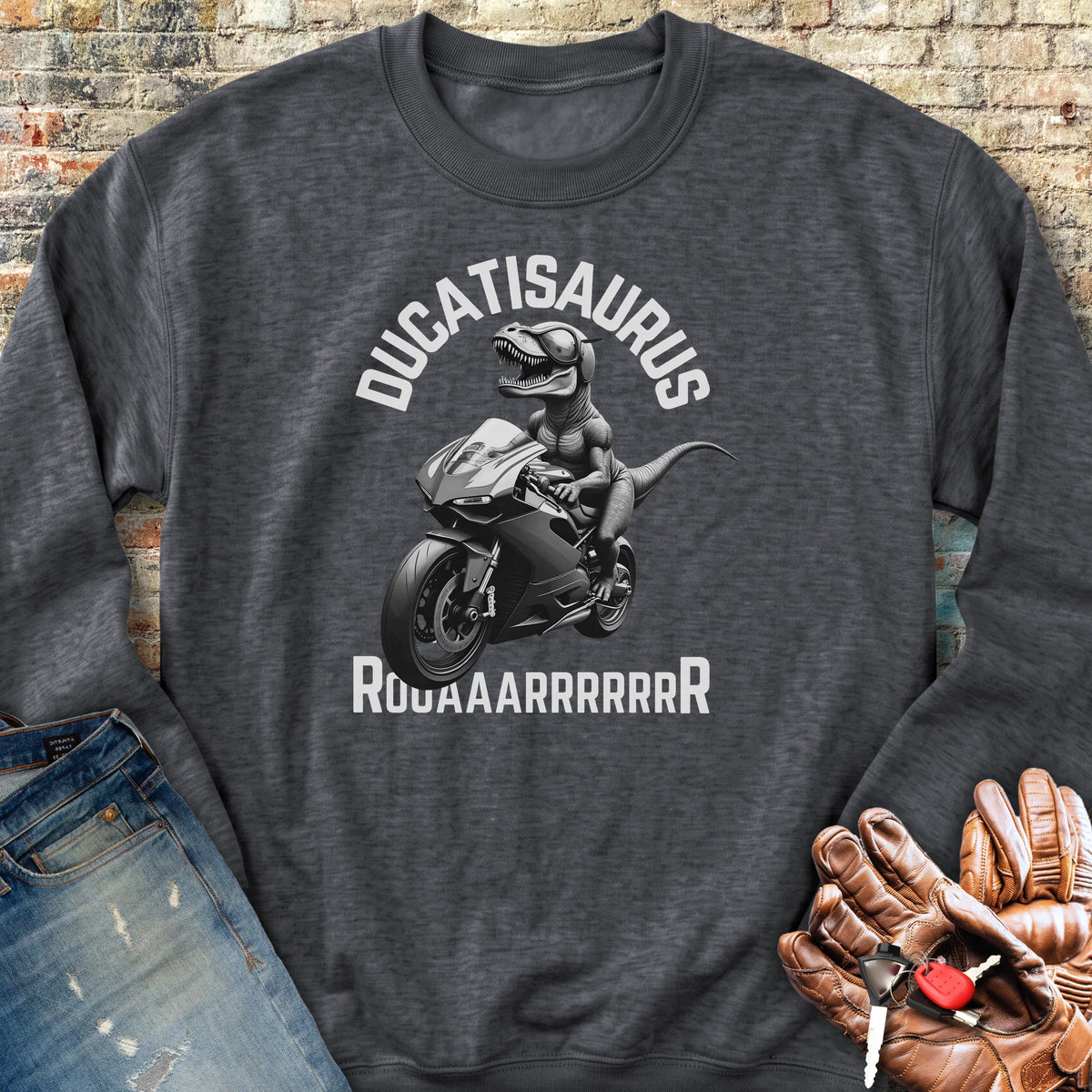 Ducatisaurus (B&W) Sweatshirt - Dark Heather
