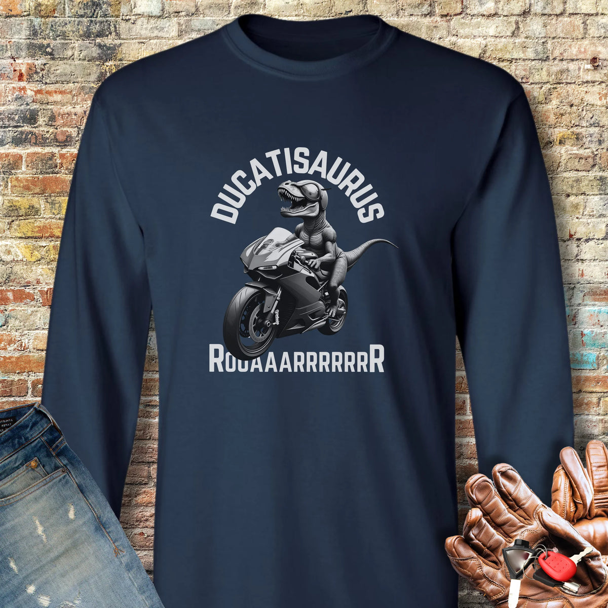 Ducatisaurus (B&W) Long Sleeve T-Shirt - Navy
