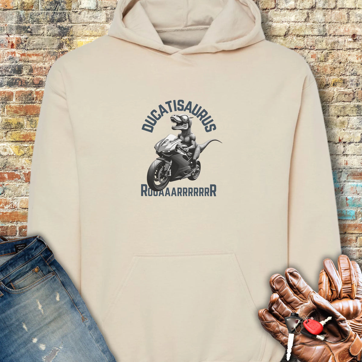 Ducatisaurus (B&W) Hoodie - Sand