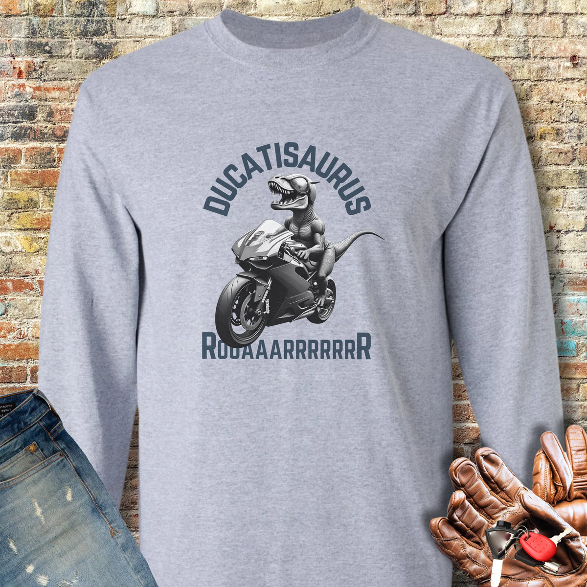 Ducatisaurus (B&W) Long Sleeve T-Shirt - Sport Grey