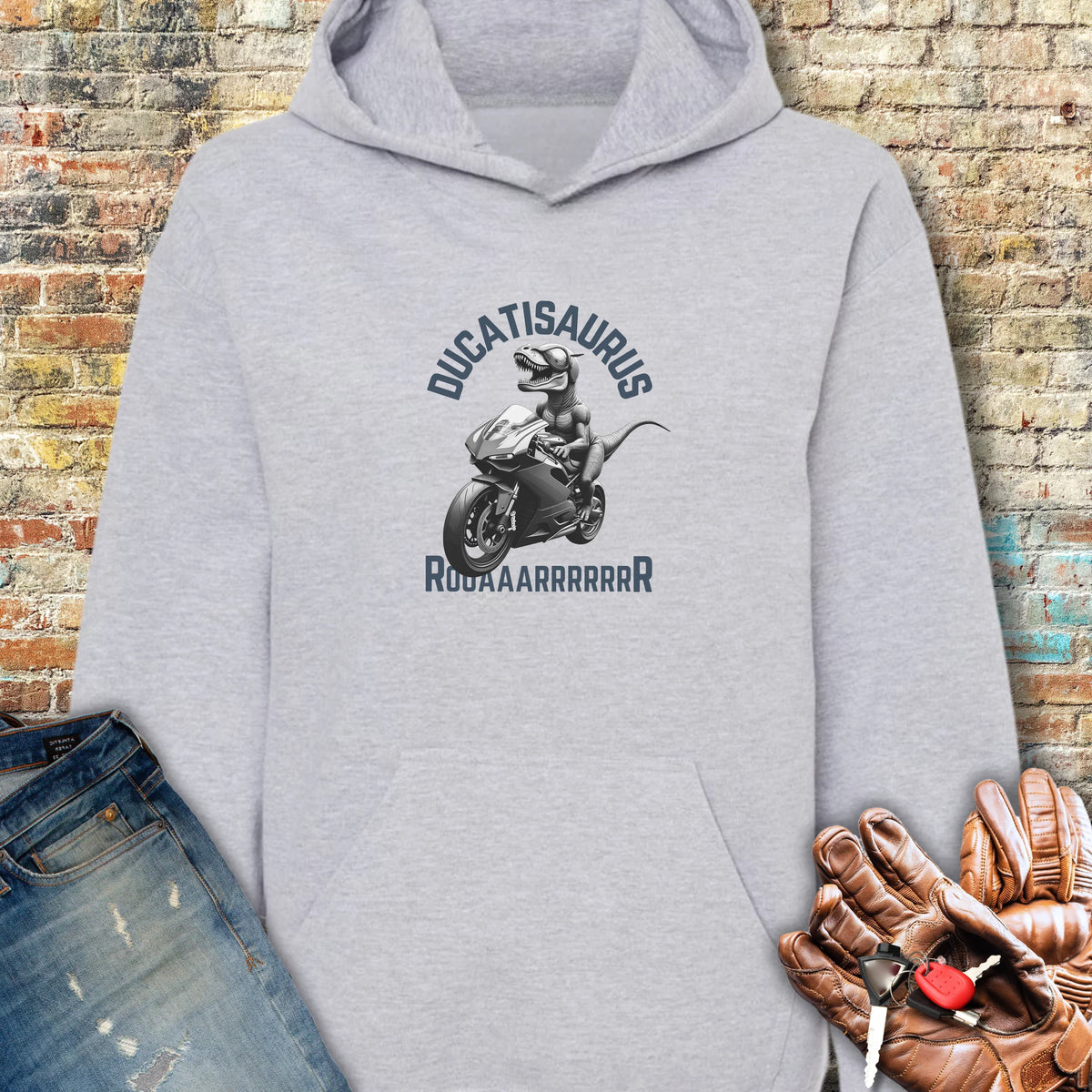 Ducatisaurus (B&W) Hoodie - Sport Grey