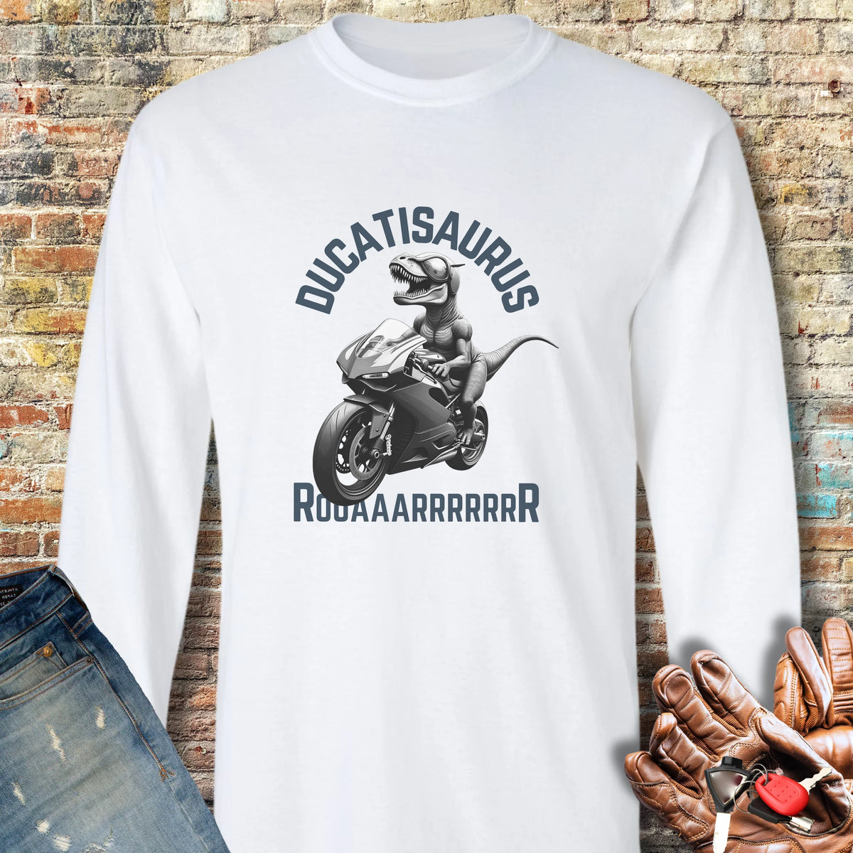 Ducatisaurus (B&W) Long Sleeve T-Shirt - White