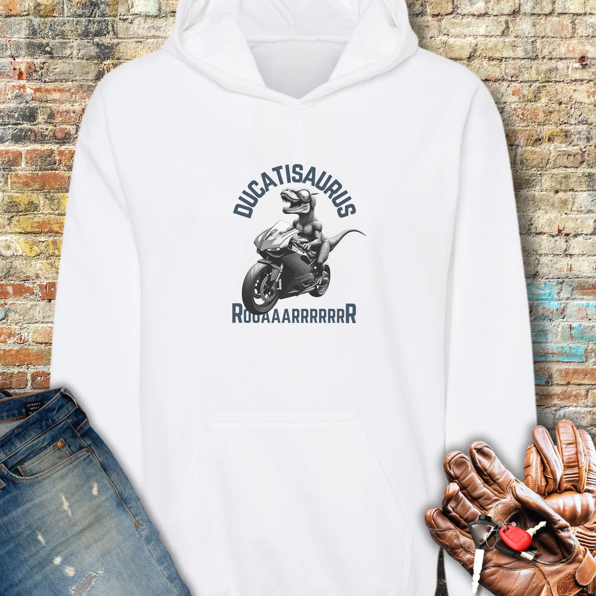 Ducatisaurus (B&W) Hoodie - White