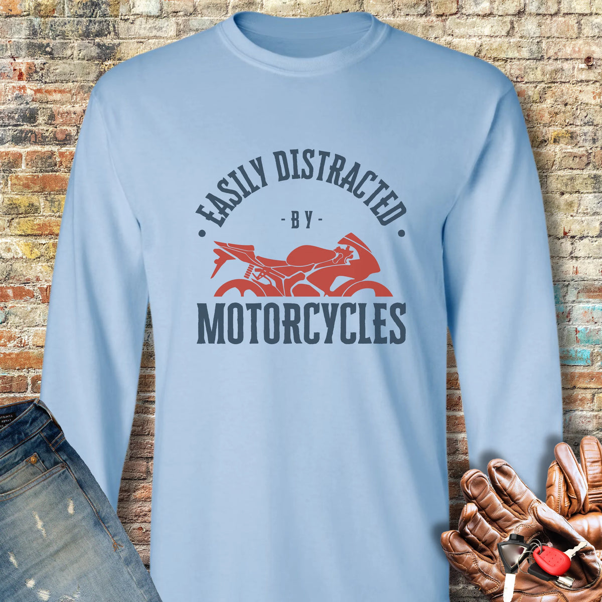Distracted Long Sleeve T-Shirt - Light Blue