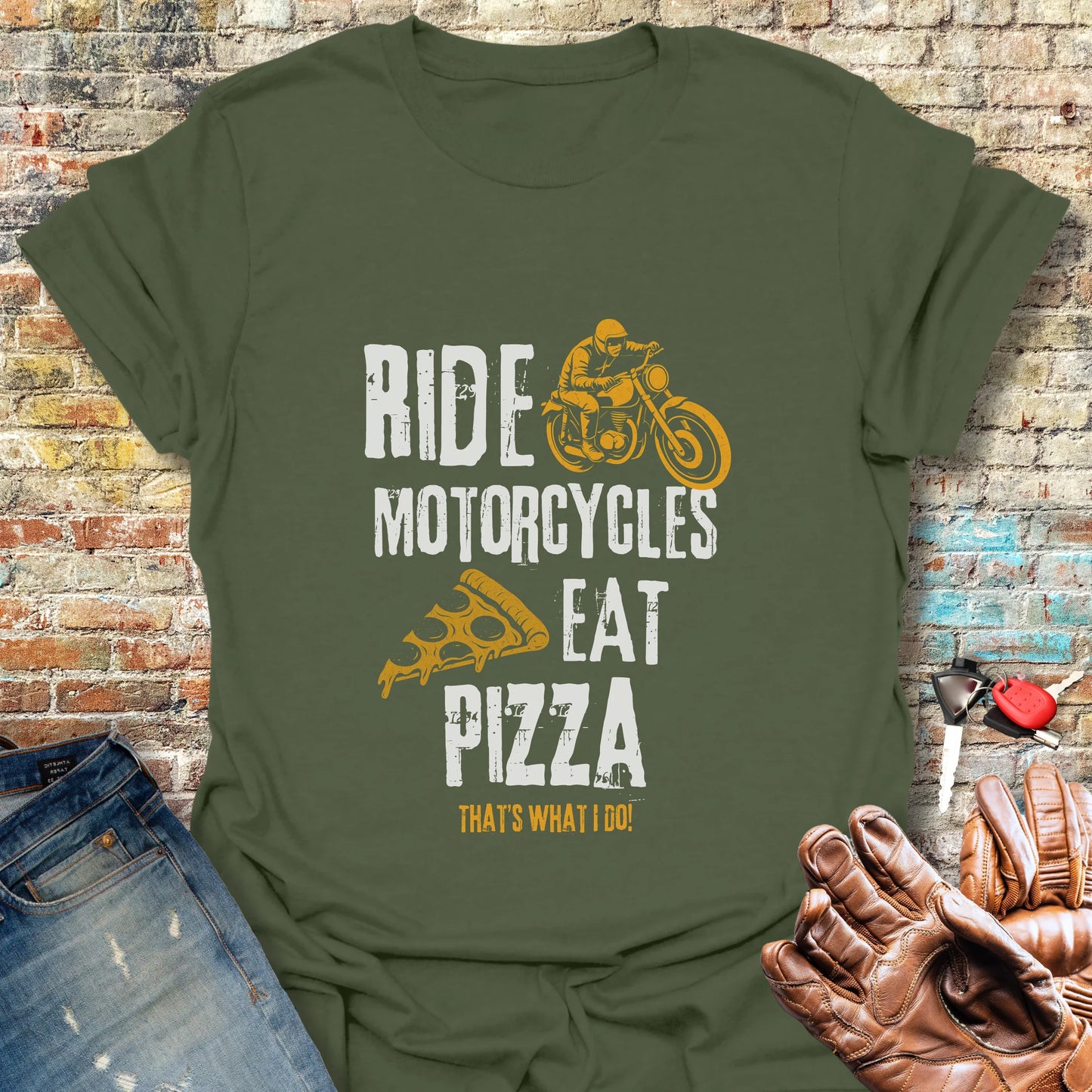 Eat Pizza T-Shirt - Military Green