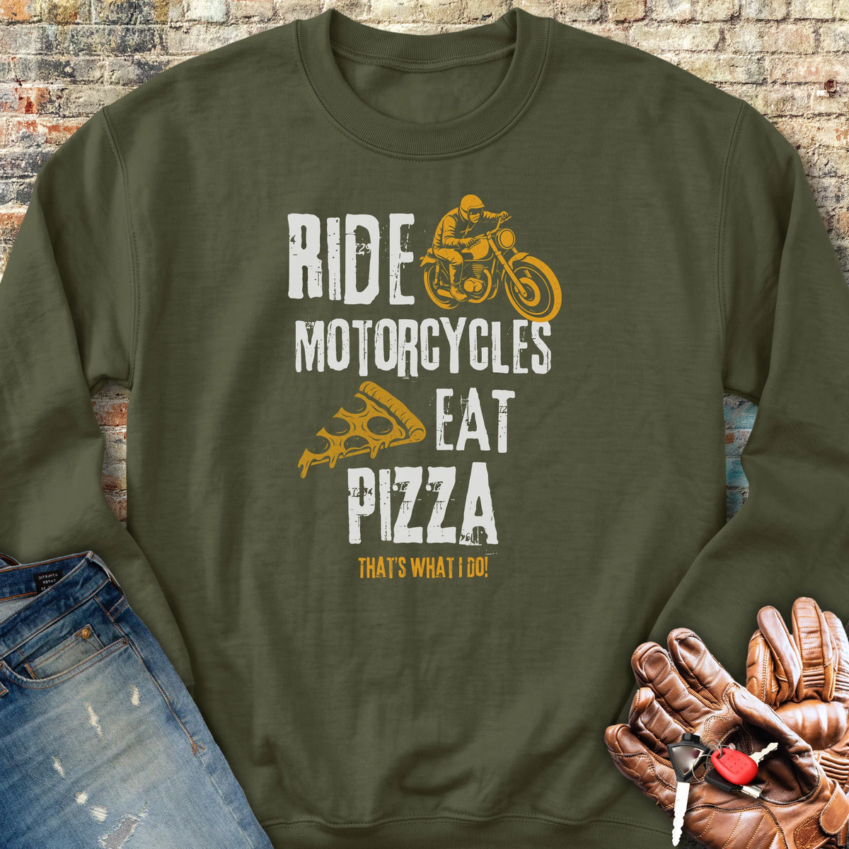 Eat Pizza Sweatshirt - Military Green