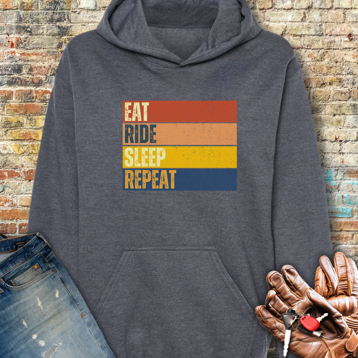 Eat Ride Sleep Repeat (Block) Hoodie - Dark Heather