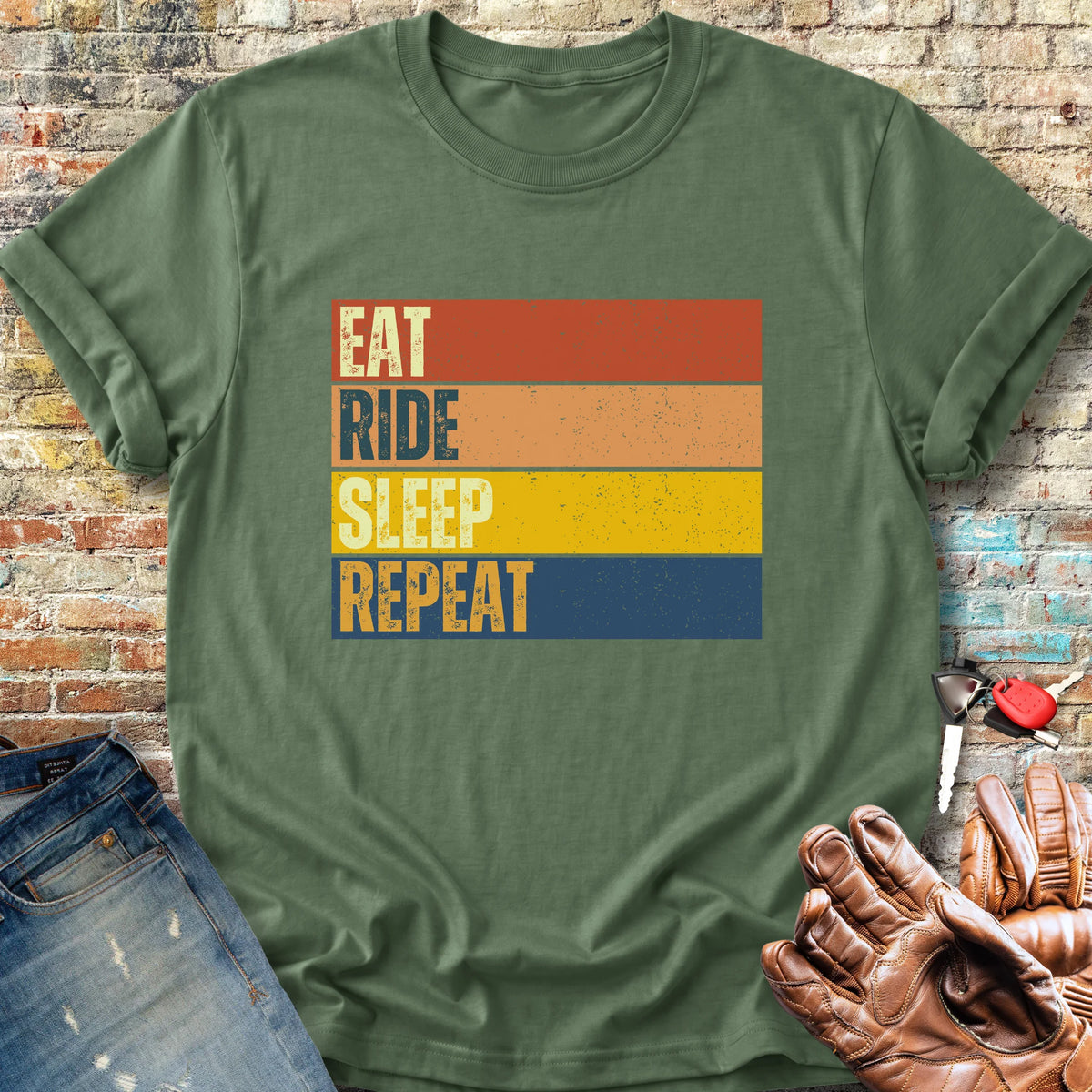 Eat Ride Sleep Repeat (Block) Classic T-Shirt - Military Green