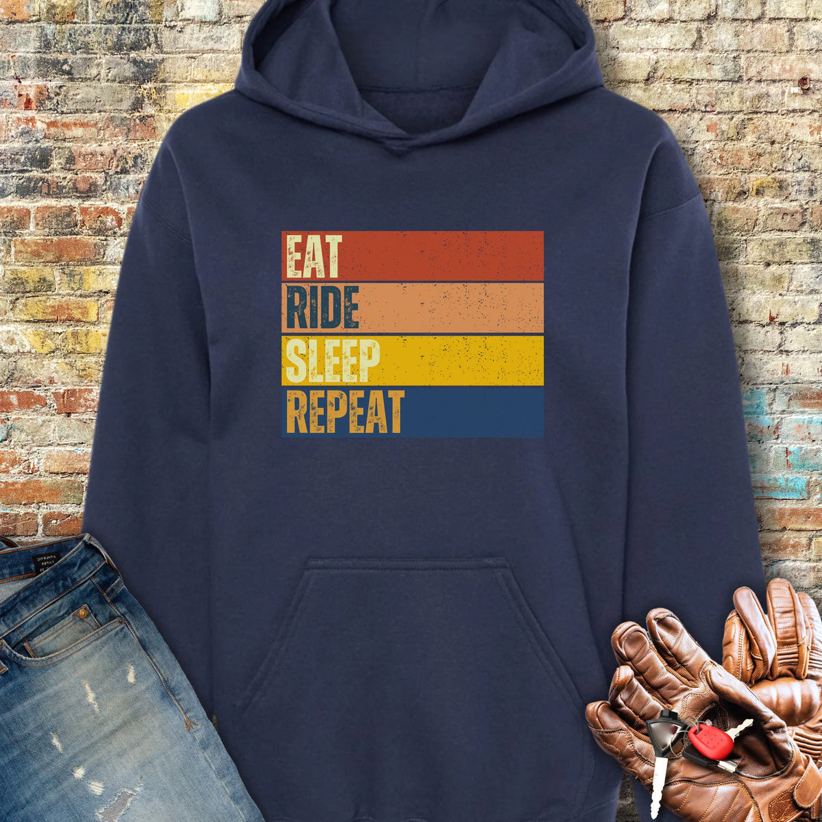 Eat Ride Sleep Repeat (Block) Hoodie - Navy