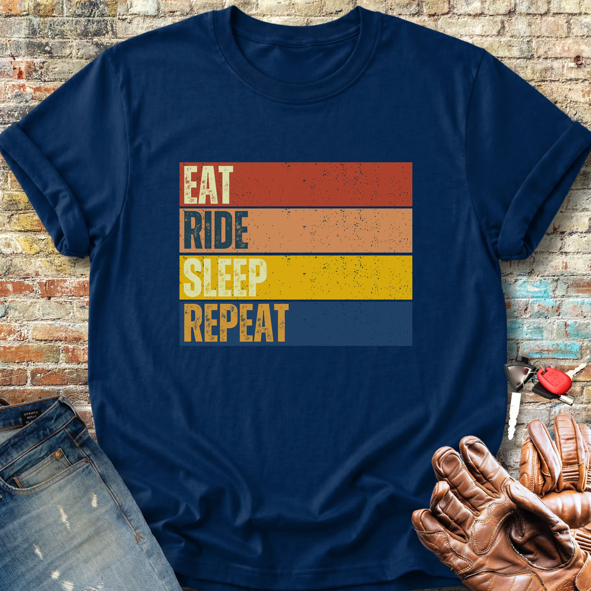Eat Ride Sleep Repeat (Block) Classic T-Shirt - Navy