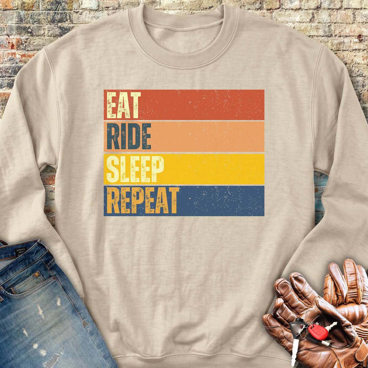 Eat Ride Sleep Repeat (Block) Sweatshirt - Sand