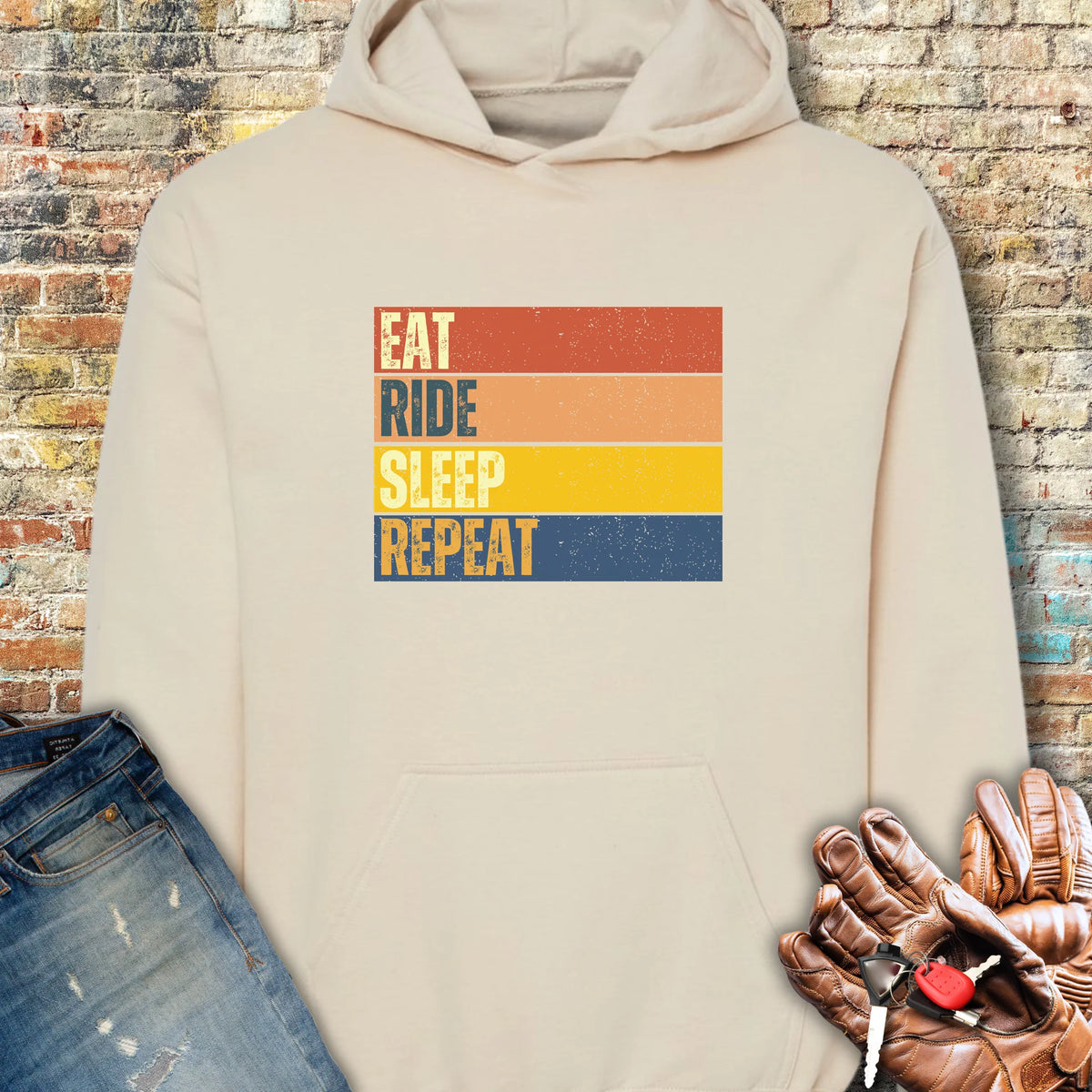 Eat Ride Sleep Repeat (Block) Hoodie - Sand