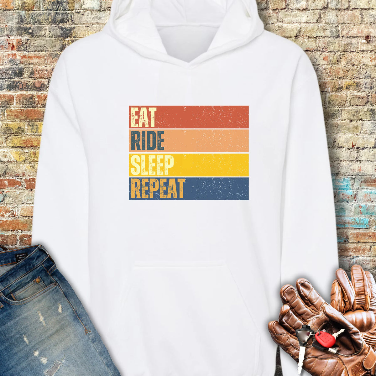 Eat Ride Sleep Repeat (Block) Hoodie - White