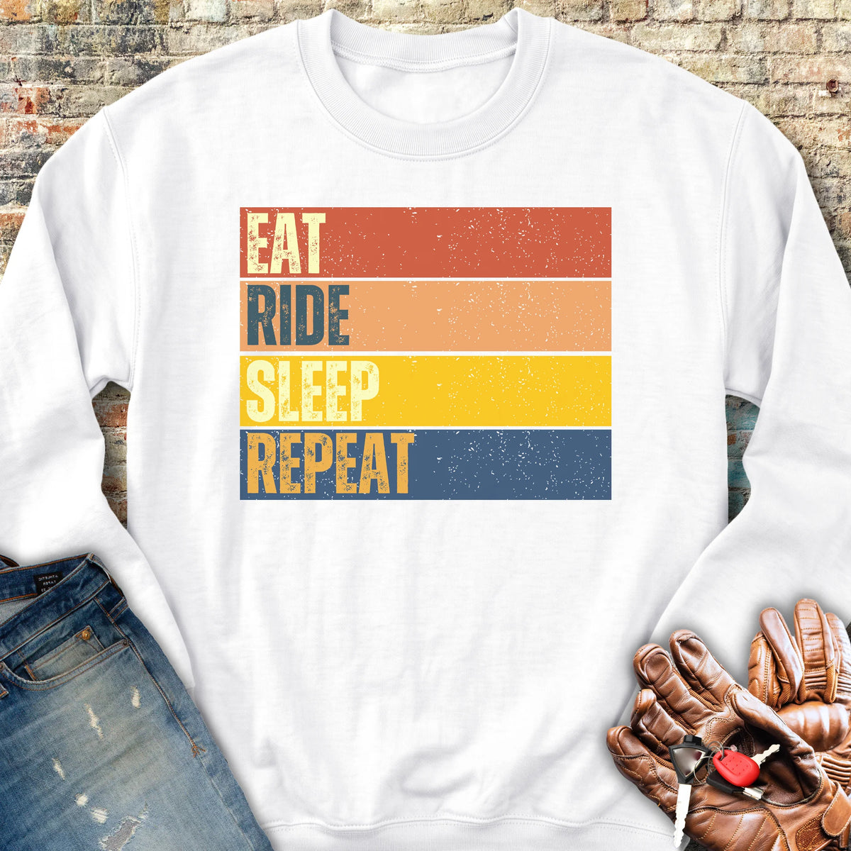 Eat Ride Sleep Repeat (Block) Sweatshirt - White