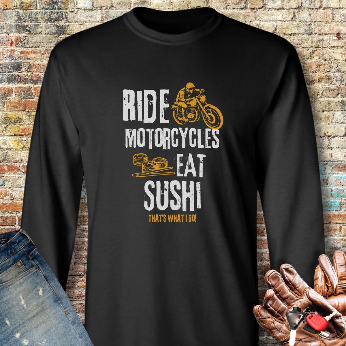 Eat Sushi Long Sleeve T-Shirt - Black