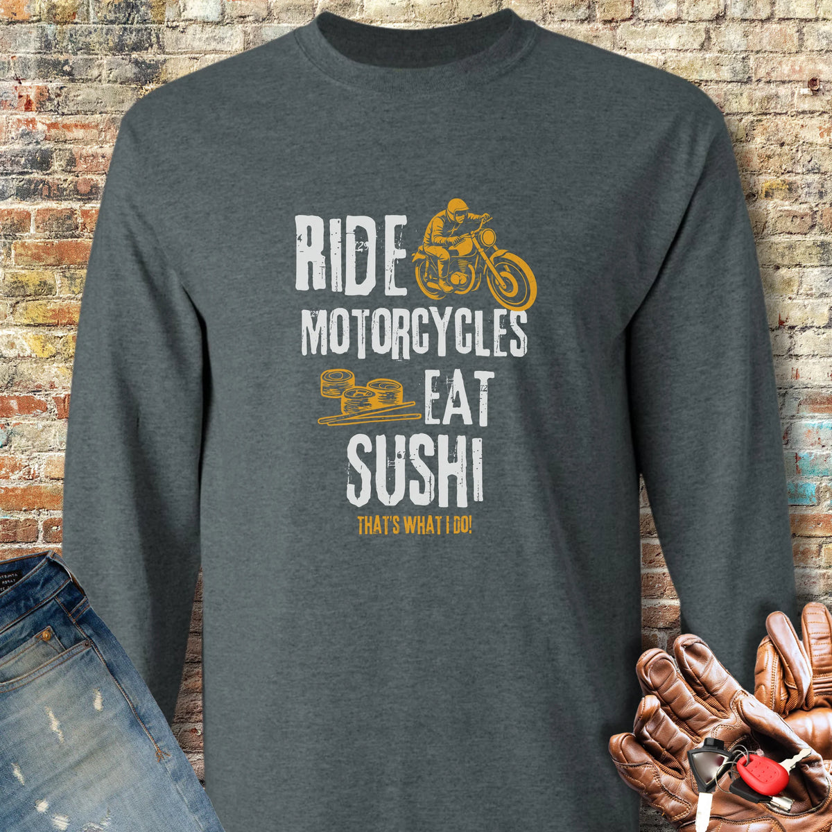 Eat Sushi Long Sleeve T-Shirt - Dark Heather