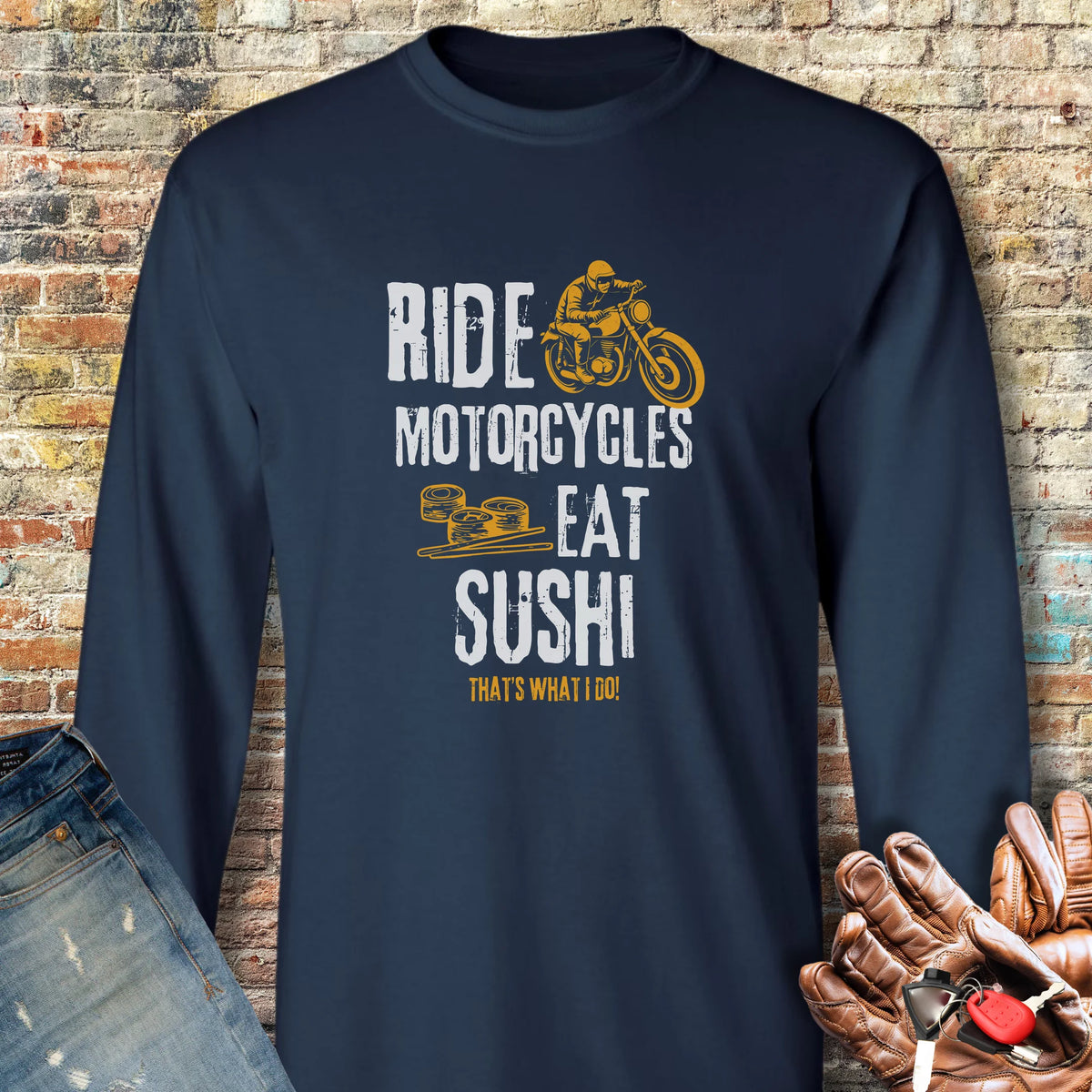 Eat Sushi Long Sleeve T-Shirt - Navy