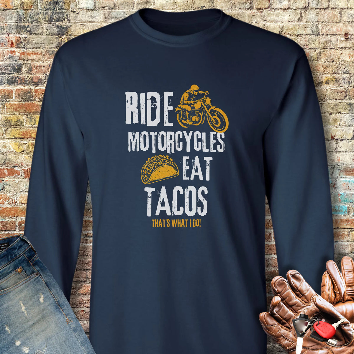 Eat Tacos Long Sleeve T-Shirt - Navy