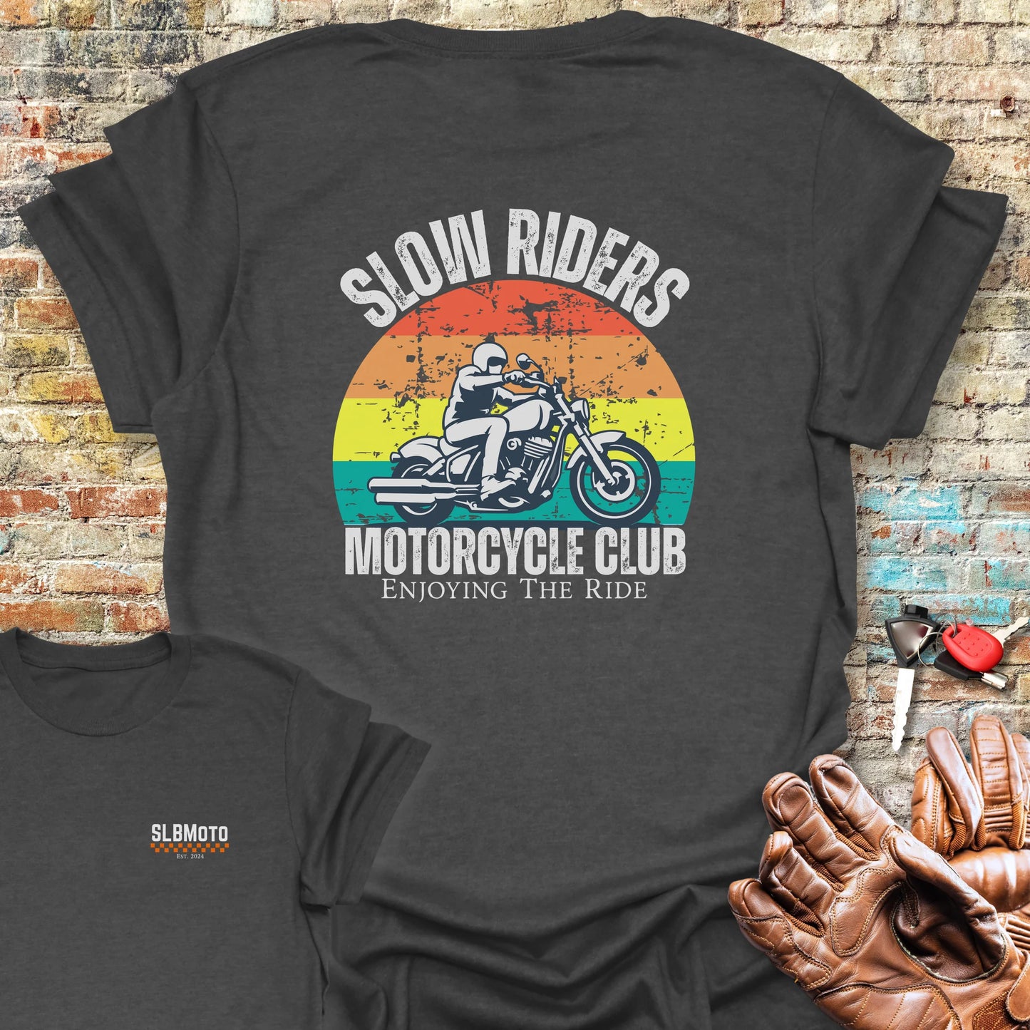 Enjoying The Ride Back Print T-Shirt - Dark Heather