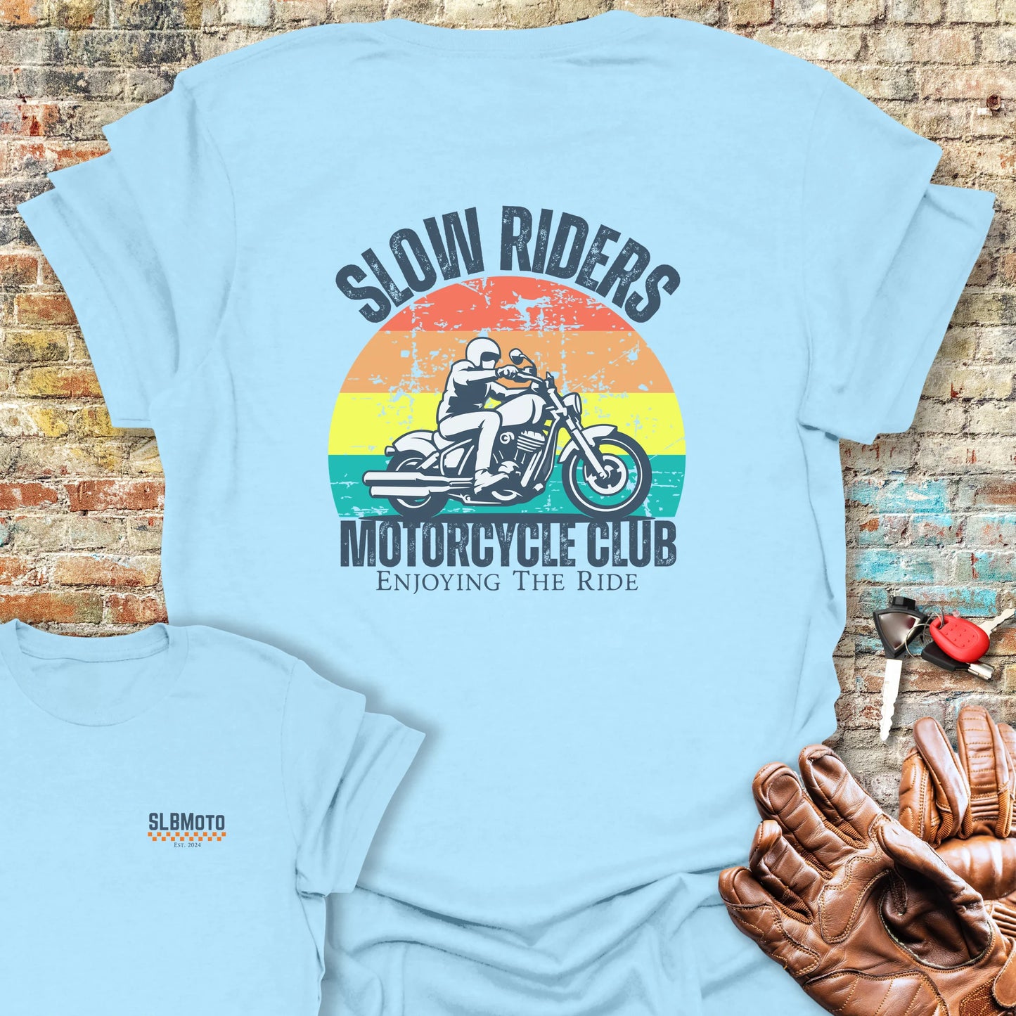 Enjoying The Ride Back Print T-Shirt - Light Blue