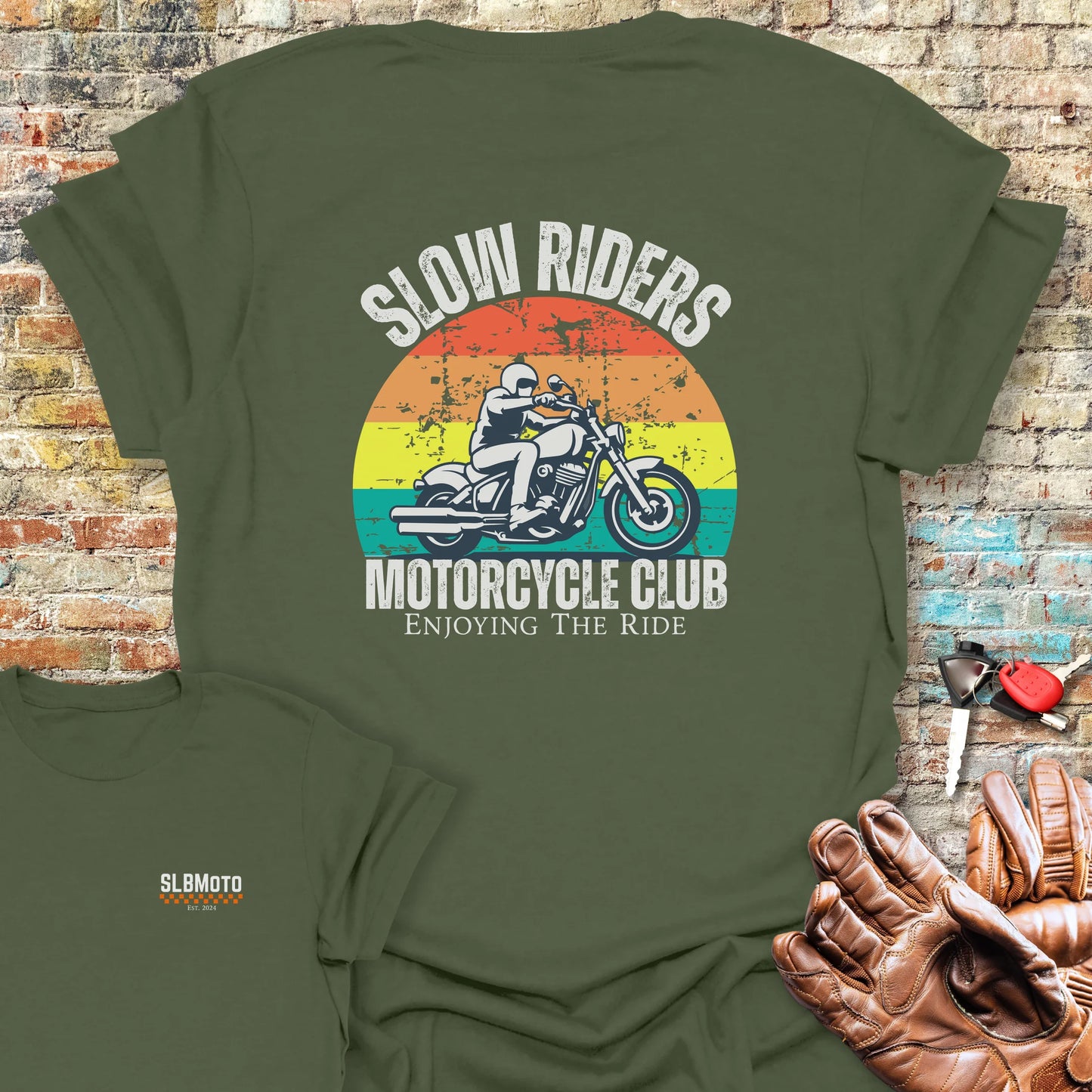 Enjoying The Ride Back Print T-Shirt - Military Green