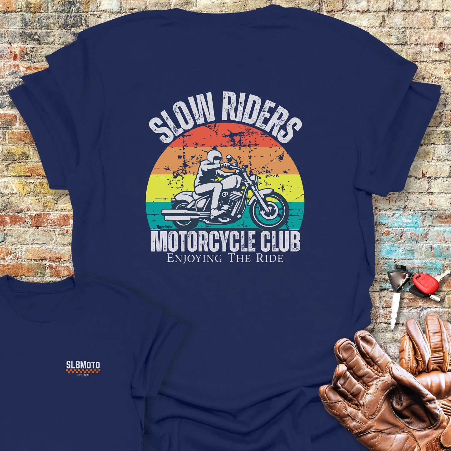 Enjoying The Ride Back Print T-Shirt - Navy