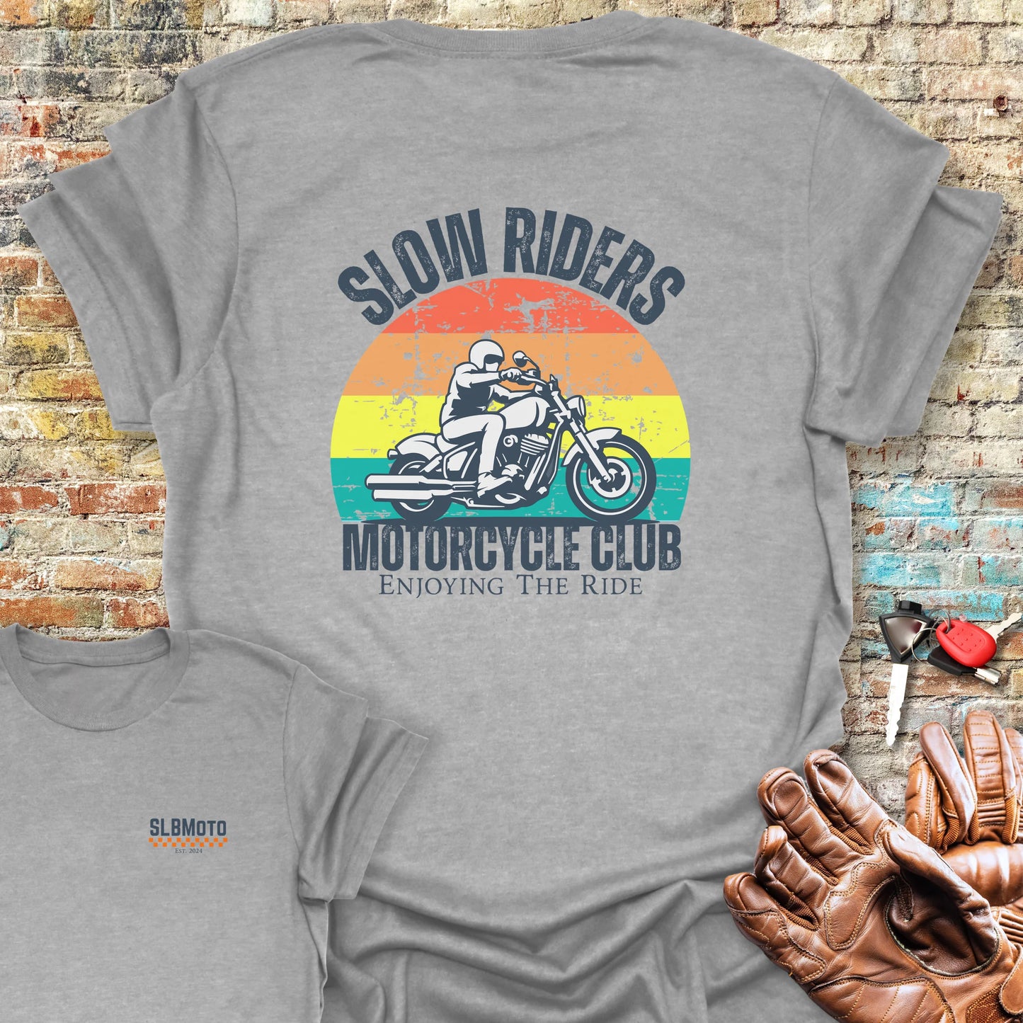 Enjoying The Ride Back Print T-Shirt - Sport Grey