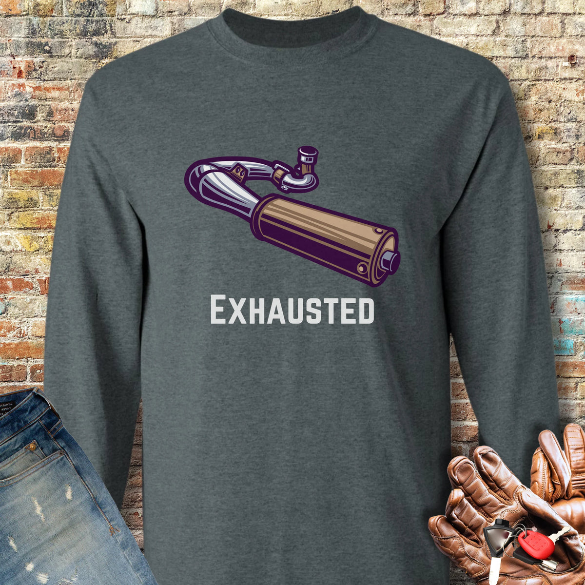 Exhausted Long Sleeve T-Shirt - Dark Heather