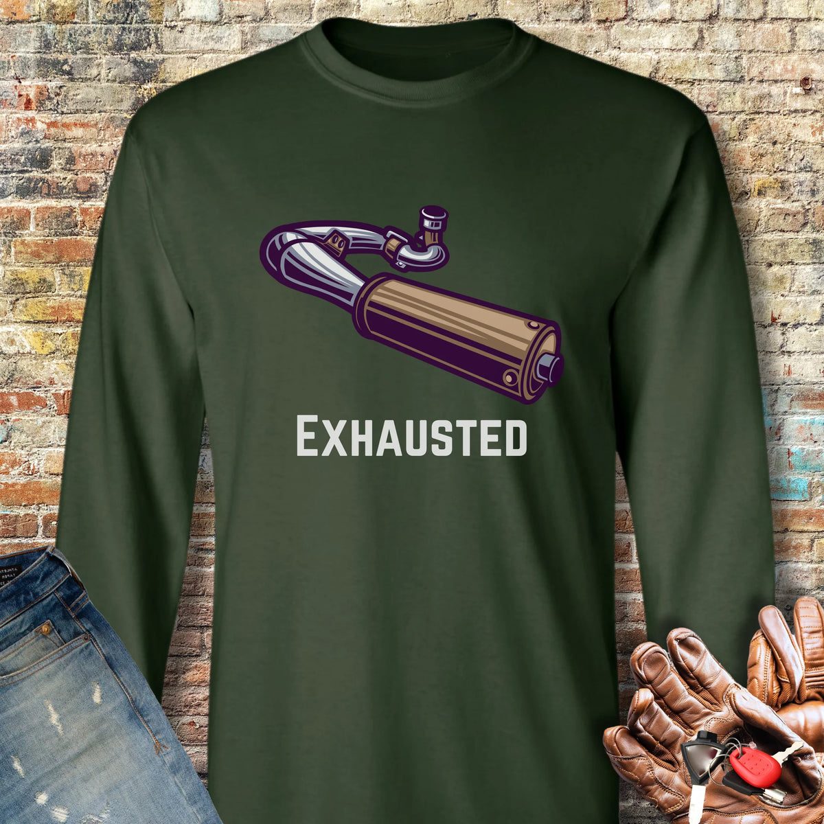 Exhausted Long Sleeve T-Shirt - Forest Green