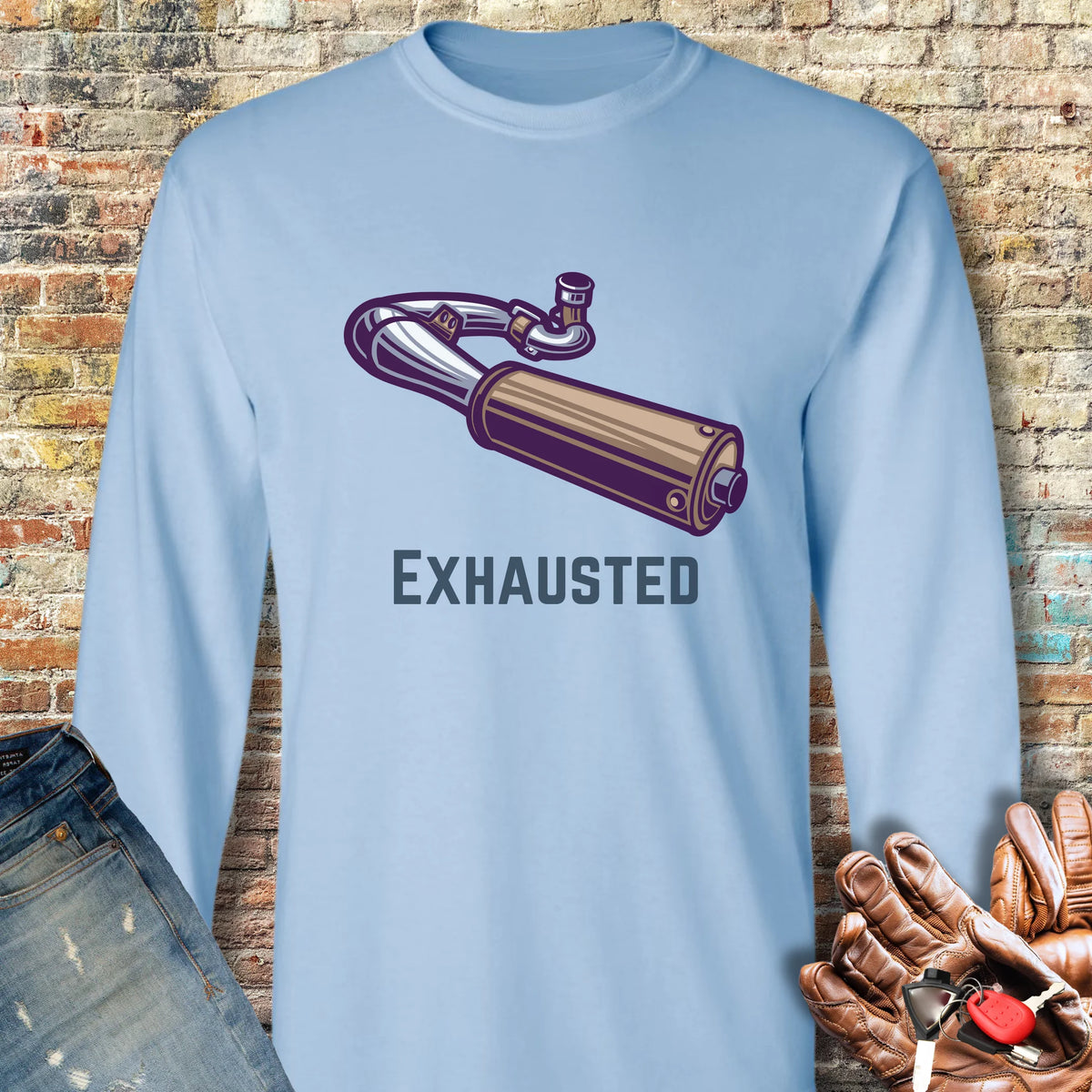 Exhausted Long Sleeve T-Shirt - Light Blue