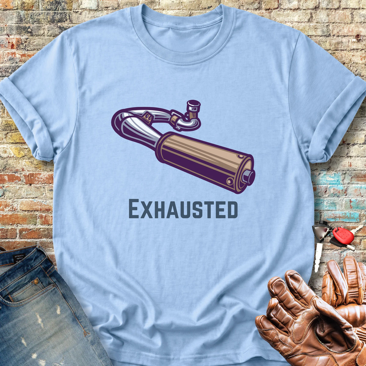 Exhausted Classic T-Shirt - Light Blue