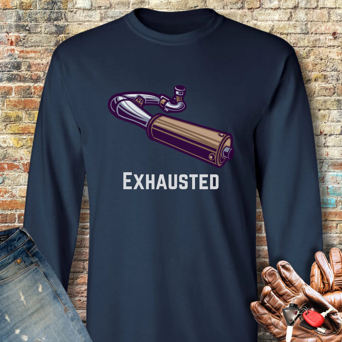 Exhausted Long Sleeve T-Shirt - Navy