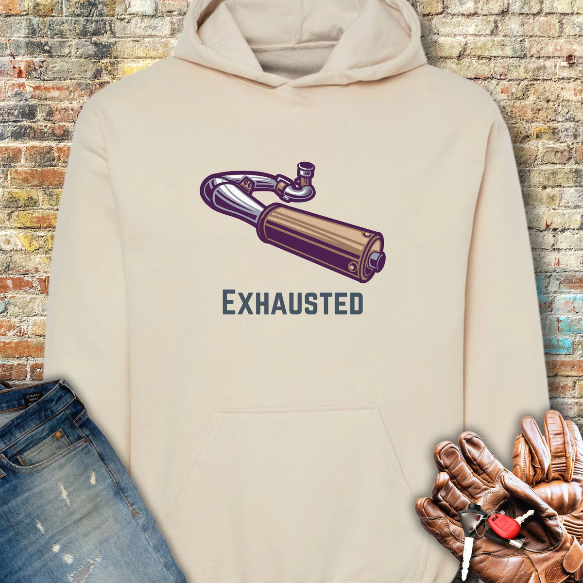 Exhausted Hoodie - Sand
