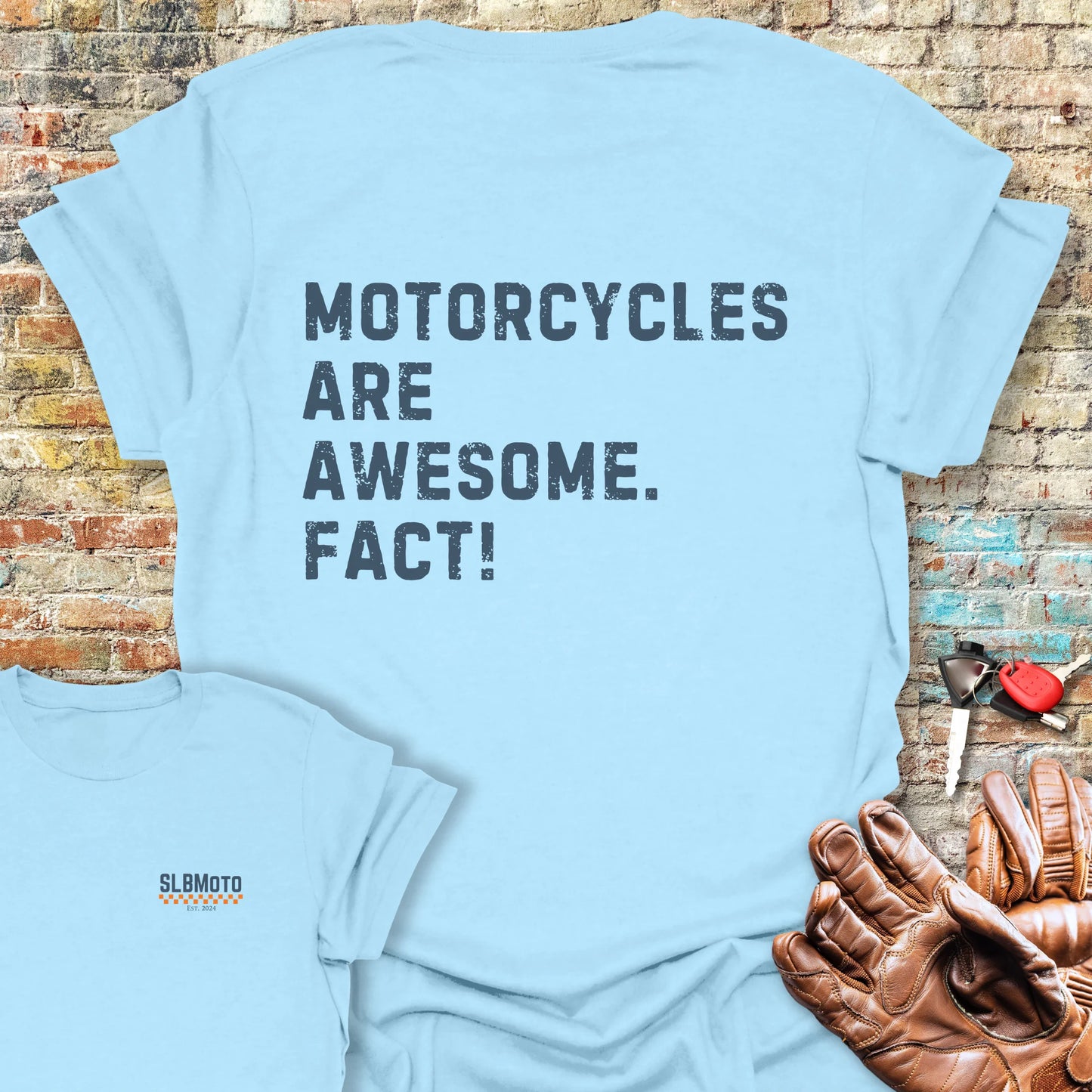 Fact (Text) Back Print T-Shirt - Light Blue